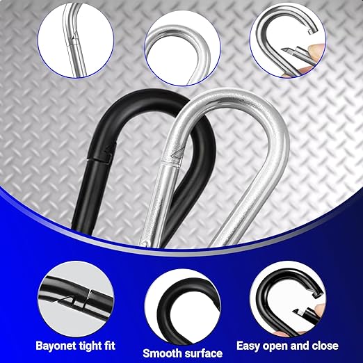 100Pcs 2.36" Spring Snap Hook Carabiners, M6 Galvanized Steel Black Small Carabiner Clip, Keychain Clip, Quick Link Key Chain for Hammock Swing Set Outdoor Travel, Camping, Fishing, Hiking