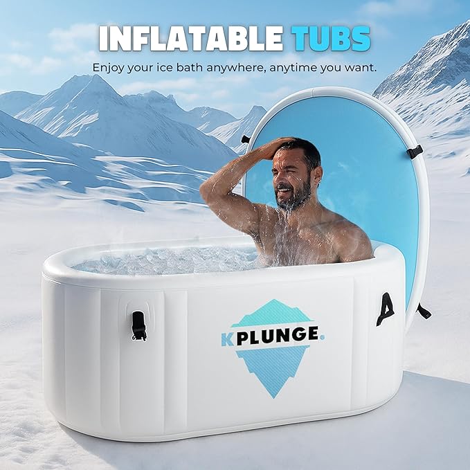 Kodiak 59" 1-Person Inflatable Cold Plunge Ice Bath Tub or Hot Tub with PVC Insulated Lid, Hand Pump, Repair Kit, 110-Gallon Capacity β Chiller Compatible Indoor/Outdoor Tub β Gray