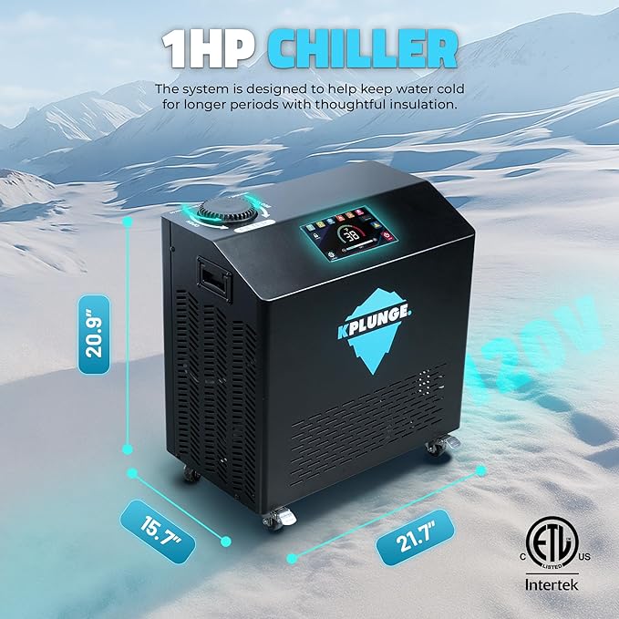 Kodiak 59" 1-Person Inflatable Cold Plunge Ice Bath or Hot Tub with 1 HP Chiller and Heater, PVC Insulated Lid, Hand Pump, Repair Kit, 110-Gallon Capacity, Indoor/Outdoor Tub ā Gray