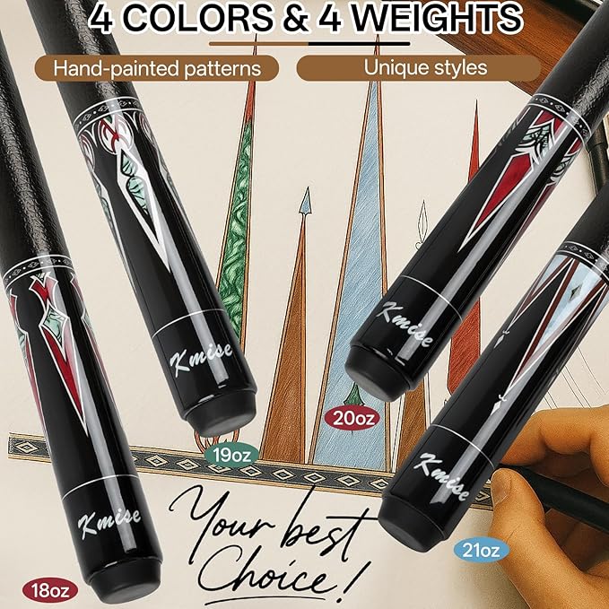 Kmise 4 Pieces Pool Cue Stick, 58??Pool Cues, 18 19 20 21 oz Canadian Maple, Pool Sticks for Adults, Billiard House Home Bar Pool Stick, Durable, Suitable for Professional Billiard Players