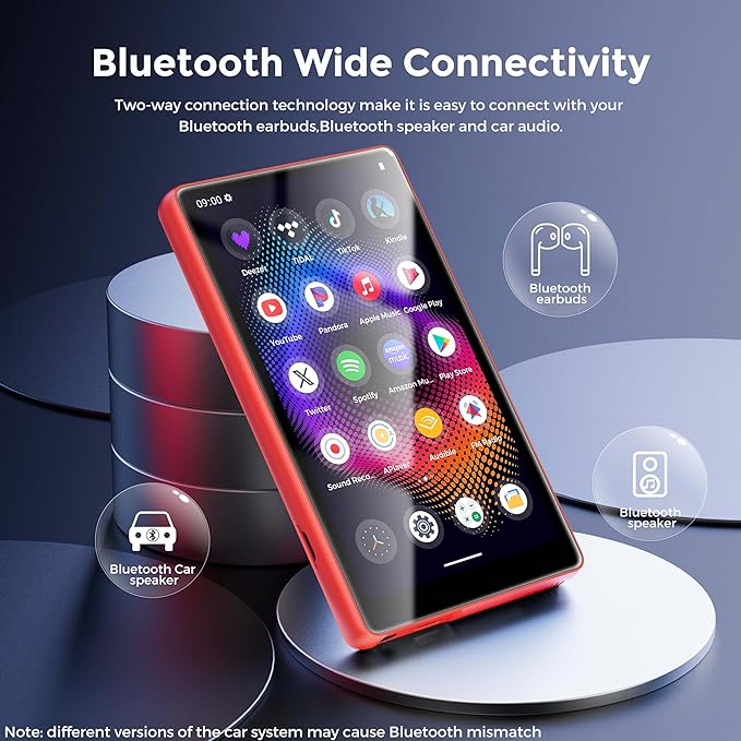 128GB MP3 Player with Bluetooth and WiFi,Music Video Player with Spotify Pandora,Amazon Music, 5" Touch Screen Android MP4 MP3 Player for Kids with Audible, YouTube, Spotify Kids,up to 256GB (Red)