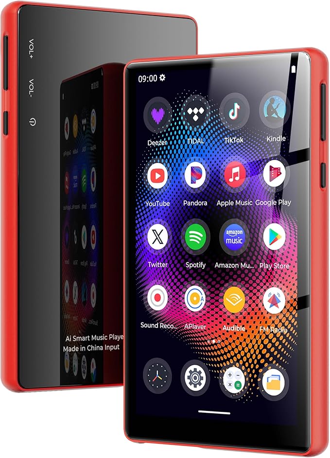 128GB MP3 Player with Bluetooth and WiFi,Music Video Player with Spotify Pandora,Amazon Music, 5" Touch Screen Android MP4 MP3 Player for Kids with Audible, YouTube, Spotify Kids,up to 256GB (Red)