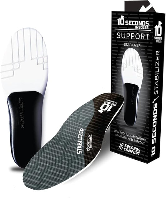 10 Seconds Stabilizer Insole, Medium Corrective Arch, Soft Support, Designed for Instability and Low-Profile Footwear, Deep Heel Cup, Anti Odor and Blister Topper (W 6/7)
