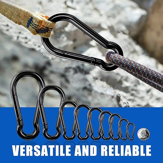 KINLINK 10 Pack Black Carabiner Clip, 3.15 inch Heavy Duty Spring Snap Hook, Small Caribeener Clips for Outdoor Camping, Swing Set, Hammock, Hiking Travel, Fishing, Quick Link Keychain