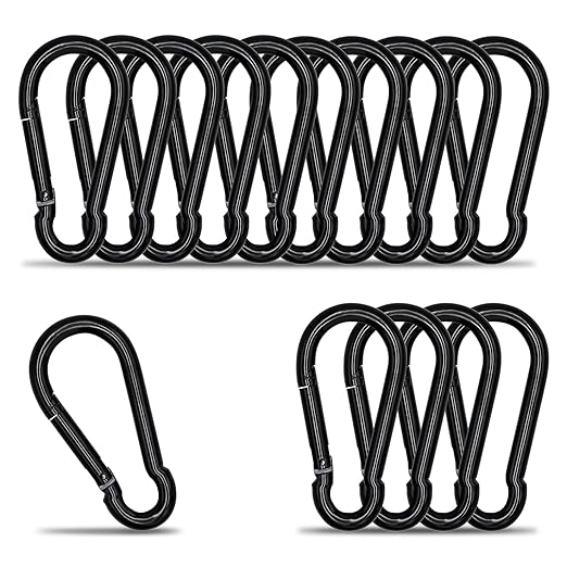 KINLINK 15 Pack Black Carabiner Clip, 2.36 inch Heavy Duty Spring Snap Hook, Small Caribeener Clips for Outdoor Camping, Swing Set, Hammock, Hiking Travel, Fishing, Quick Link Keychain