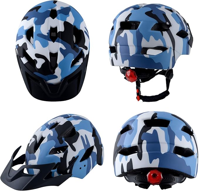 Kids Bike Helmet,Bavilk Kids Boys Girls Bike Helmets with LED Light Detachable Visor Children Youth Teen Multi-Sport for Skating Cycling Scooter Skateboard Adjustable & Lightweight 19.7"-22.4"