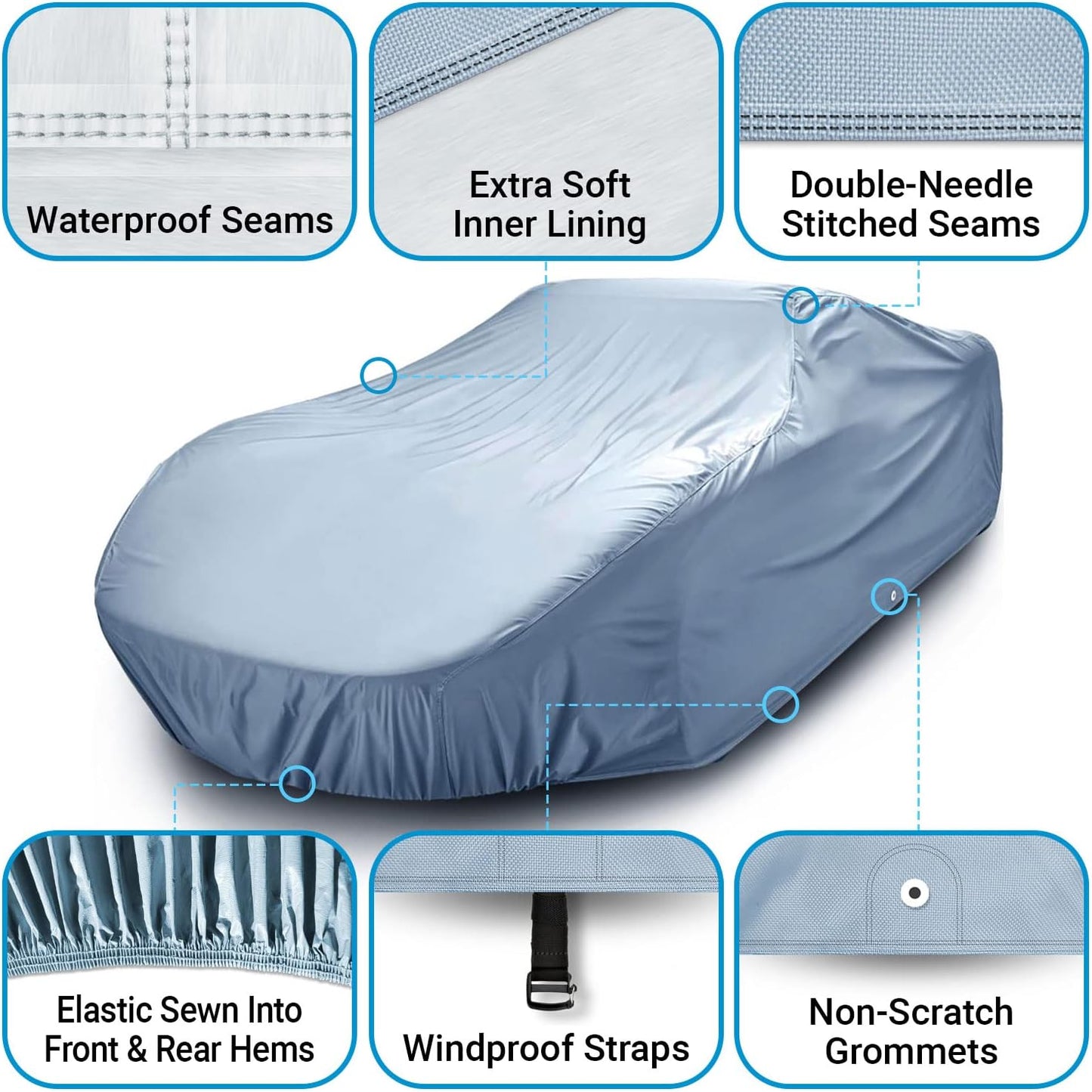 iCarCover Premium Car Cover for 1962-1968 Chevy Chevy II 2-Door, 4-Door Heavy Duty Waterproof All Weather Automobiles Custom Fit Indoor Outdoor UV Snow Protection Covers with Straps and Bag