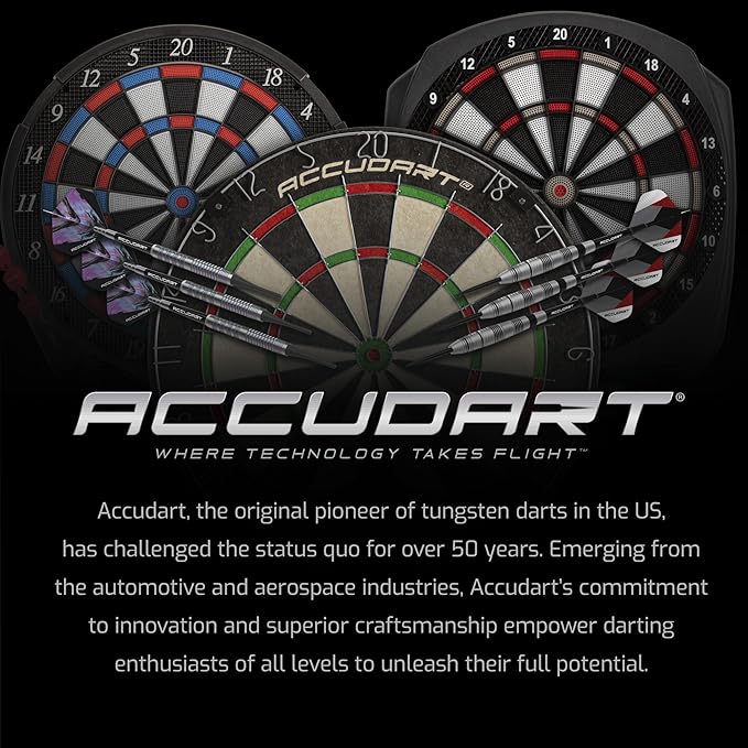 Accudart Match Pro Dartboard Cabinet Set - Official Size - Self Healing Sisal - Modern Style Woodgrain - Two Built-in Dartholders - LED Lighting - Includes Scoreboard, Chalk, Eraser, and Six Darts