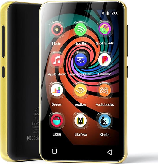 160GB MP3 Player with Bluetooth and WiFi, innioasis Music Player with Spotify,Pandora,Amazon Music,4" Touch Screen Android MP4 MP3 Player for Kids with Libby,Audible(Black_Gold)