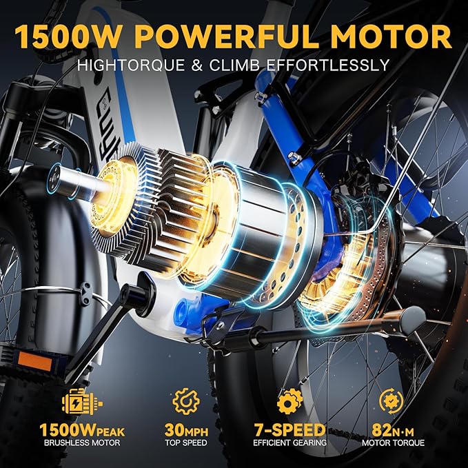 1500W Electric Bike for Adults,48V 20/60Ah Removable Battery Max Range 80Miles & 30MPH Electric Bicycle,20''×4" Fat Tire Ebike,Adult Electric Bicycles for Commute Beach Snow,E-Bike UL Certified