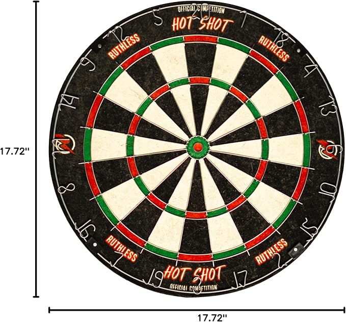 Ruthless Hot Shot Dart Board | Endurance Round Wire Sisal Dartboard Set Including 2 sets of Steel Tip Darts