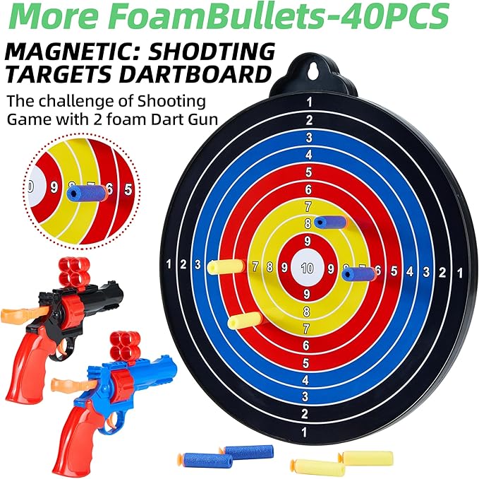 Magnetic Dart Board - 12Magnetic Darts+12Sticky Balls Or 2 Toy Gun+40 Foam Dart,Fun for Family Game and Party with Friends, Christmas Birthday Gifts Toys for 3-12 Year Old Boys