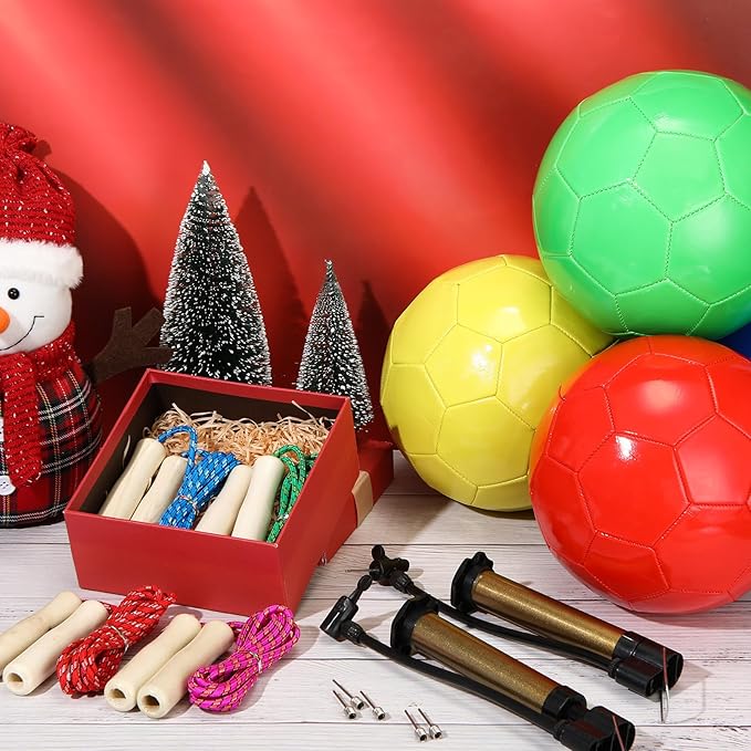 12 Sets Operation Christmas Deflated Soccer Ball Bulk with Pump Jump Rope, Bulk Soccer Balls 7.25 ft Adjustable Skipping Rope Outside Sport Balls