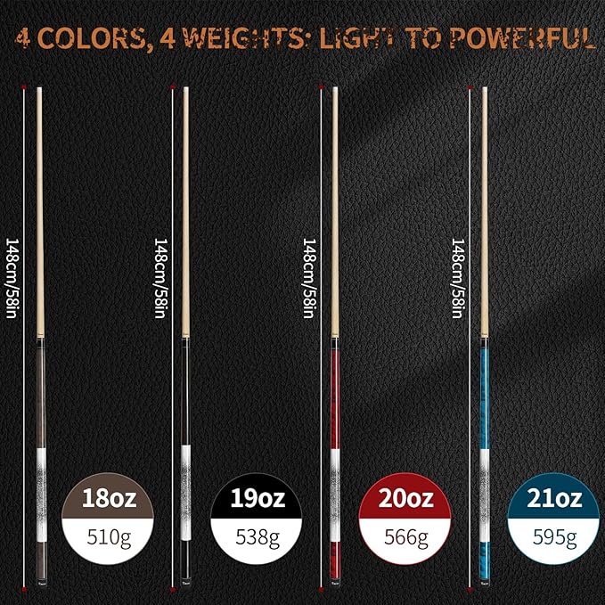 Kmise Professional Low-Deflection Pool Cue Stick, 58'' Canadian Hard Maple Wood Billiard Cue, 13mm Leather Tip, 3D Anti-Slip Grip, Precision Control for Adults/Beginners/Pros